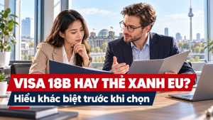 Ảnh minh họa người có chuyên môn trao đổi về hai hướng làm việc, có chữ Visa 18B hay Thẻ xanh EU