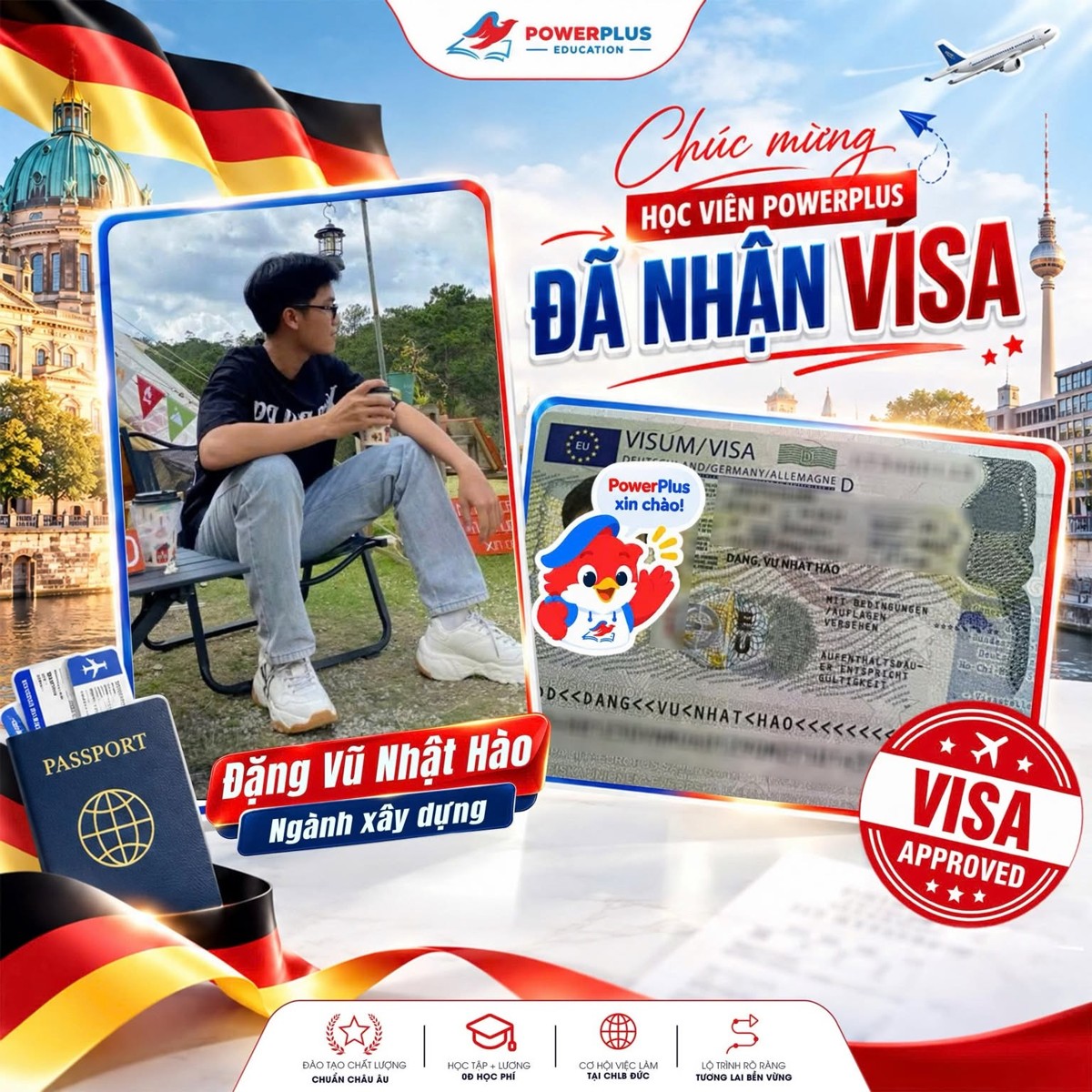 Đặng Vũ Nhật Hào, học viên PowerPlus nhận Visa Đức ngành Xây dựng