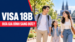 Ảnh minh họa một gia đình tại Đức, có chữ Visa 18B – Đưa gia đình sang Đức?