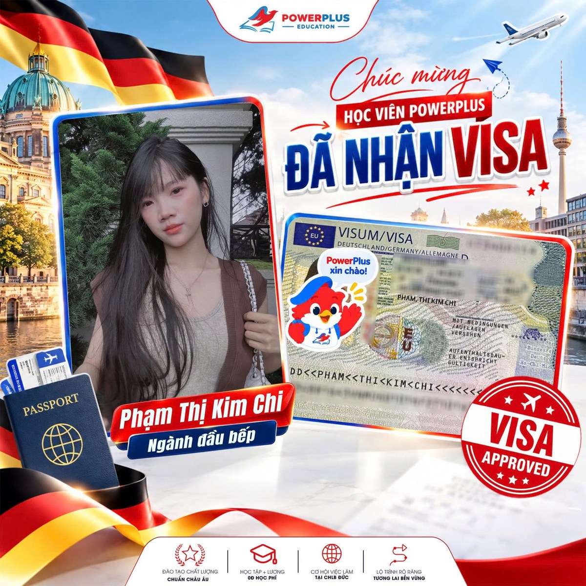 Phạm Thị Kim Chi nhận Visa Đức ngành Đầu bếp cùng PowerPlus