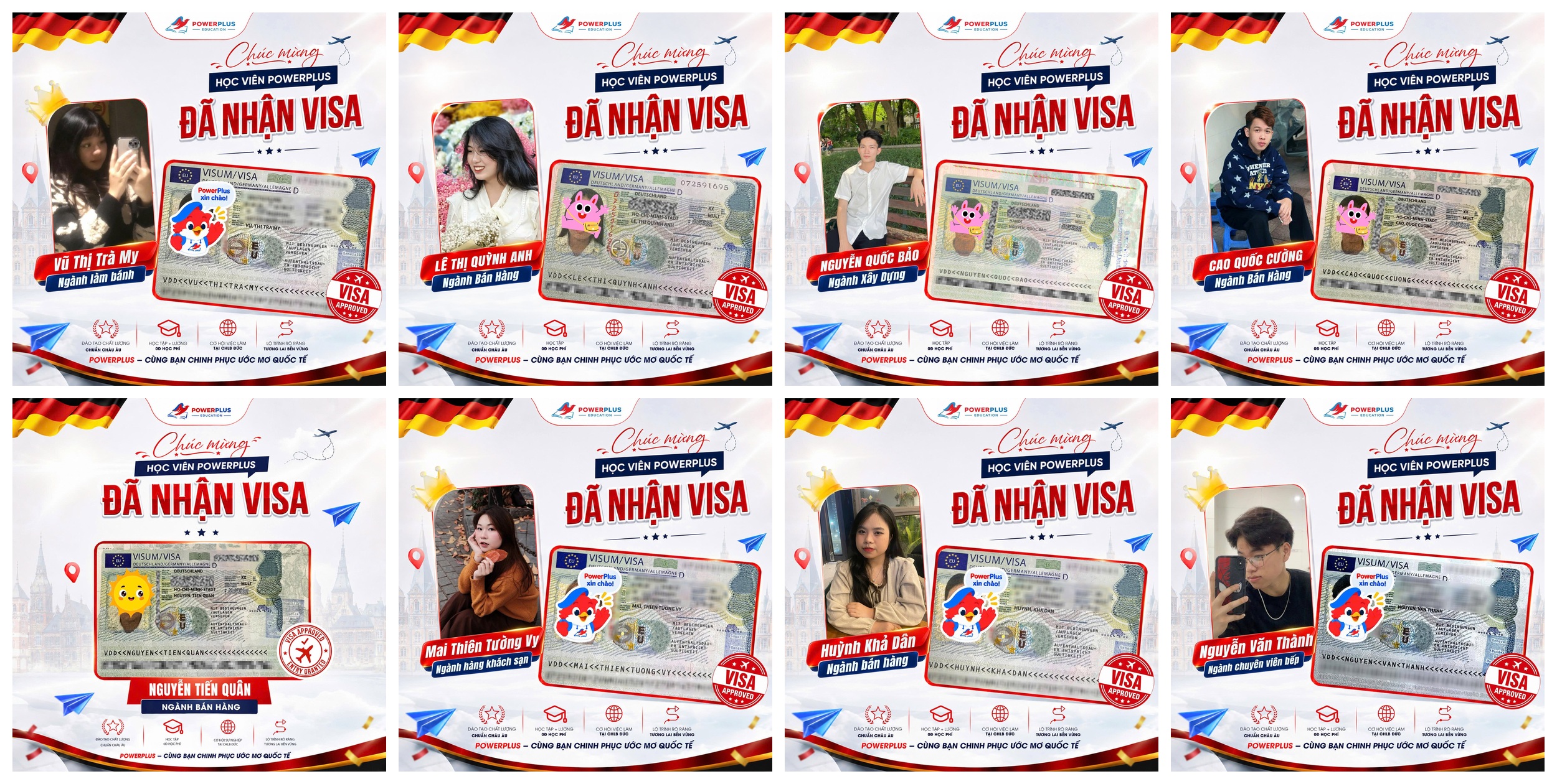 Collage 8 học viên PowerPlus nhận visa Đức tháng 9/2026 - Nhóm 2