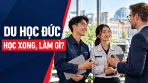 Ảnh minh họa người hoàn thành đào tạo trao đổi công việc, có chữ Du học Đức – Học xong, làm gì?